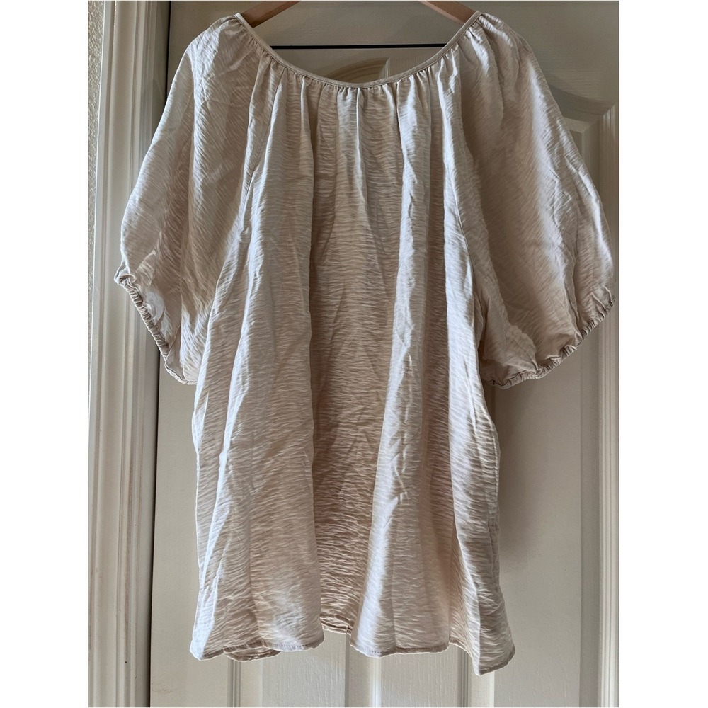 Ava&Viv Light Beige Textured Button Up Peasant Blouse Boho Cottagecore Coastal - Picture 3 of 7